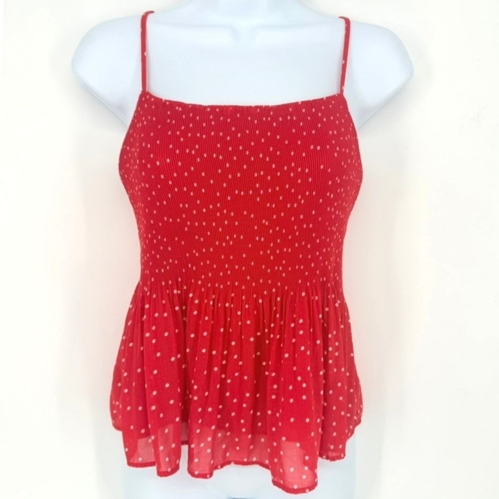Lush Red Polka Dot Smocked Peplum Cami Top Adjustable Straps Coquette Retro S